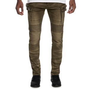 Smoke Rise Olive Green Moto Cargo Slim Jeans Size Men’s 44/32